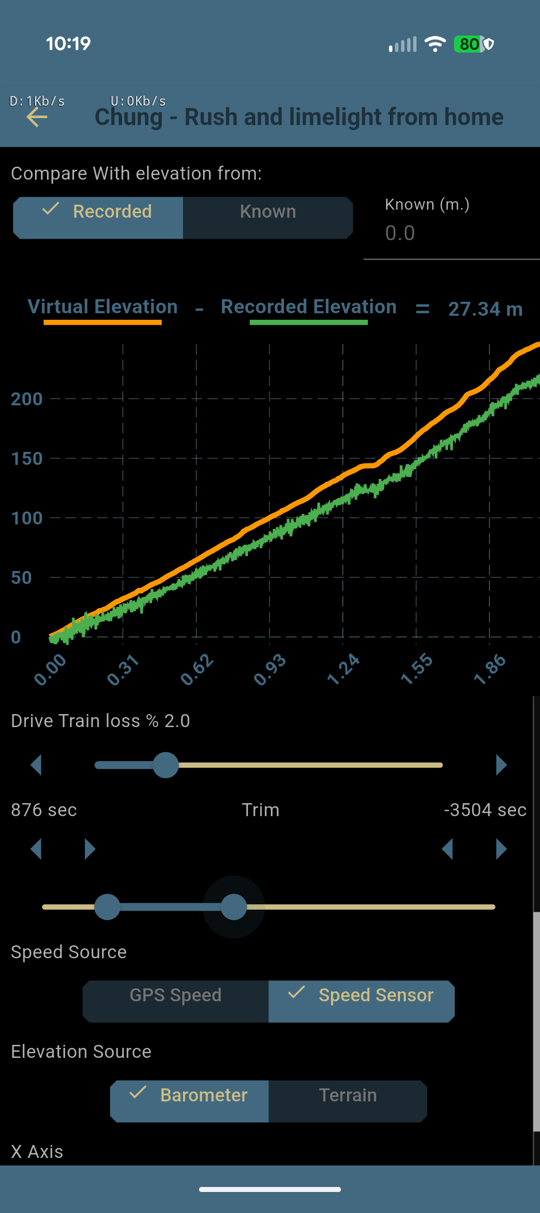 Lower Chung controls: drive train loss, trim range, speed source, elevation source, X axis