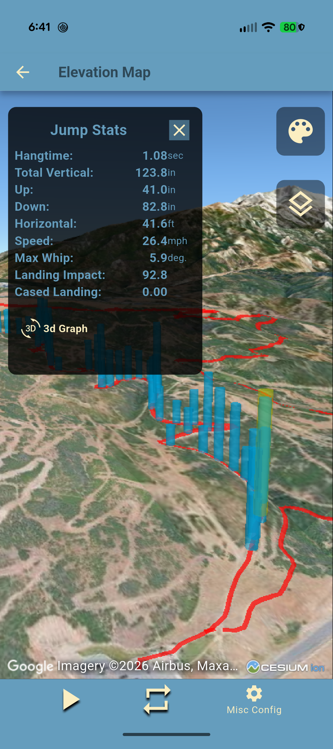MTB Hangtime app — 3D elevation map with jump telemetry